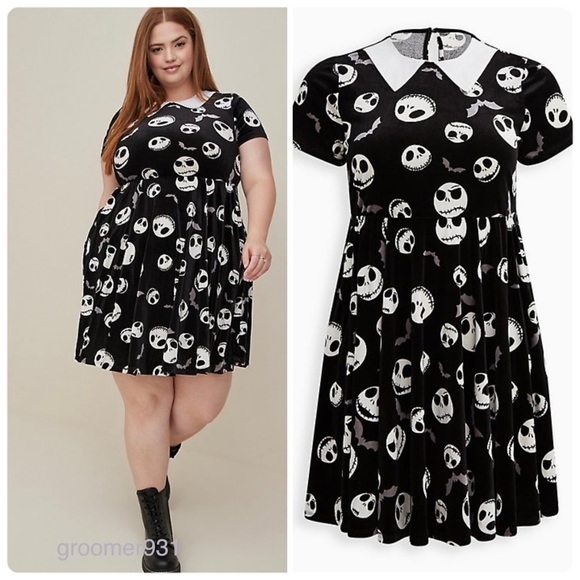 Torrid Disney NIGHTMARE BEFORE CHRISTMAS Mini Velvet Collared Dress NWT Size 4X - Picture 15 of 17